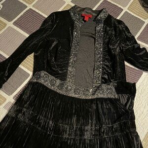 Vintage Black Velvet Top and Skirt with Embellished Details